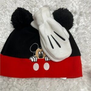 Disney Black and Red Mickey Mouse Hat and Mittens
